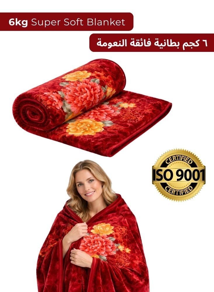 Premium 6kg Super Soft Floral Blanket – Luxury Red Rose Pattern Heavy Winter Blanket - Image 1